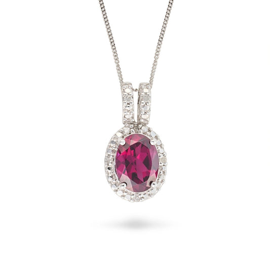 Rhodolite Garnet & Diamond Pendant Necklace in 9k White Gold