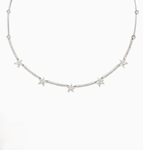 Diamond Flower Motif Collar Necklace in 18K White Gold