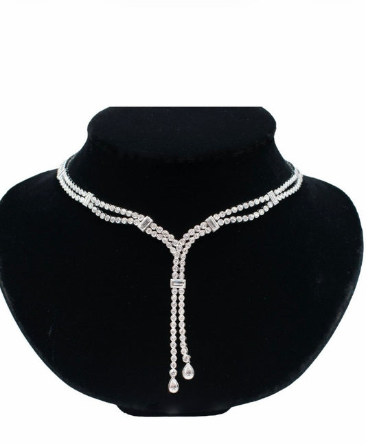 Two-Row Diamond Drop Necklace in 18K White Gold