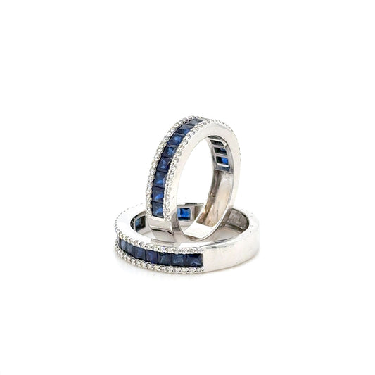 Princess Cut Sapphire & Diamond Half Eternity Ring 18K White Gold