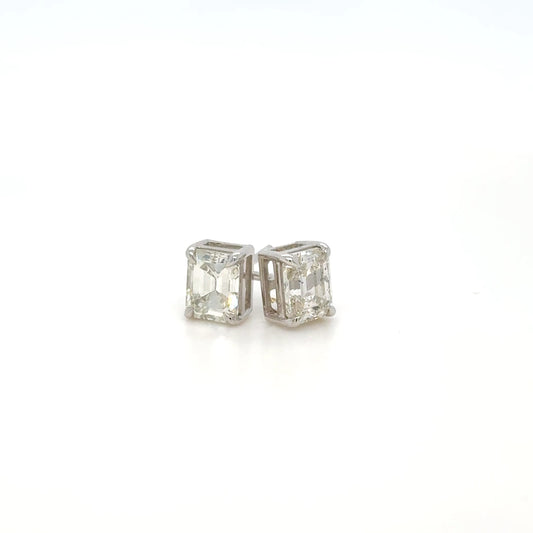 2.33ct. Emerald Cut Diamond Stud Earrings in 18K White Gold