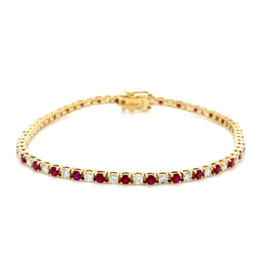 Ruby & Diamond Tennis Bracelet 18K Yellow Gold