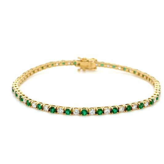 Emerald & Diamond Tennis Bracelet 18K Yellow Gold