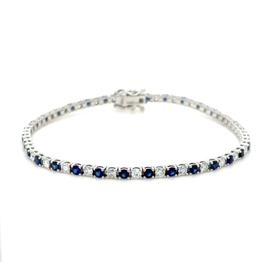 Sapphire & Diamond Tennis Bracelet 18K White Gold