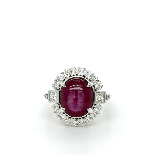 Natural Star Ruby Ring 8.64ct In 18K White Gold