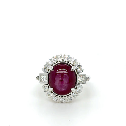 Natural Star Ruby Ring 8.64ct In 18K White Gold