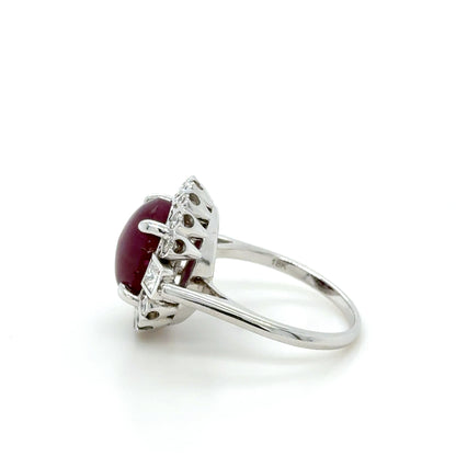 Natural Star Ruby Ring 8.64ct In 18K White Gold
