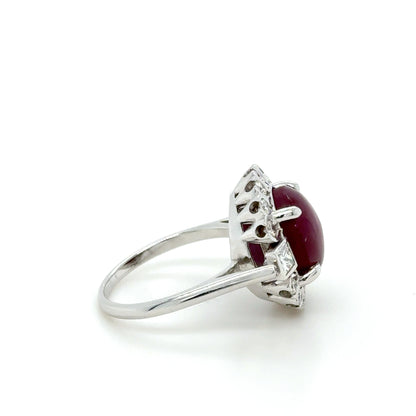 Natural Star Ruby Ring 8.64ct In 18K White Gold