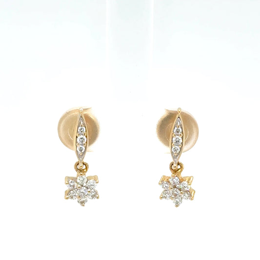 Diamond Flower Drop Earrings 18K Yellow Gold
