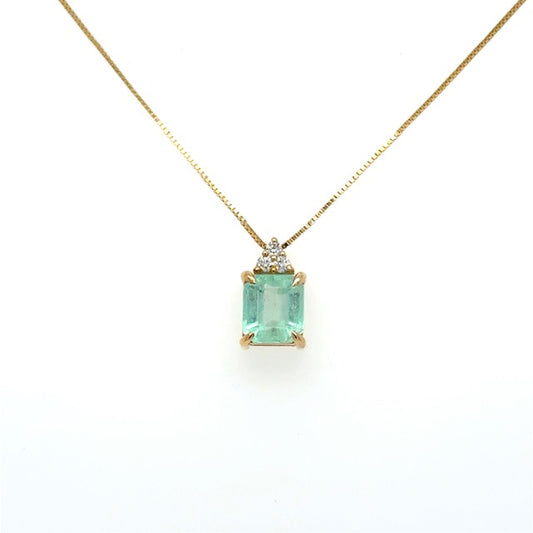 1.88 Carat Colombian Emerald Pendant Necklace 9K Yellow Gold