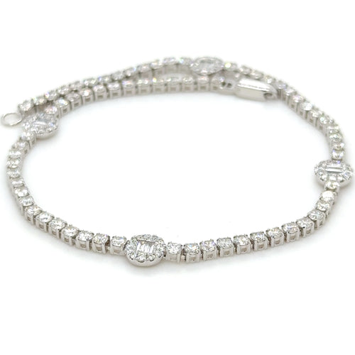Round & Baguette Diamond Tennis Bracelet in 18K White Gold