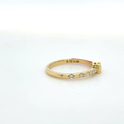 Red Enamel & Yellow diamond Stackable Ring 18K Yellow Gold