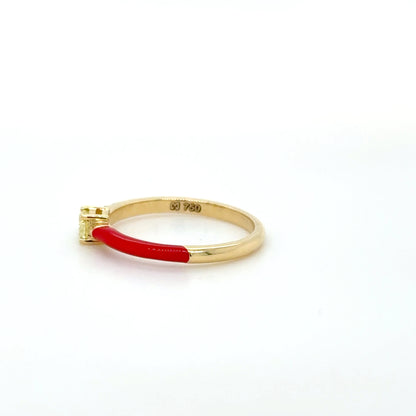 Red Enamel & Yellow diamond Stackable Ring 18K Yellow Gold