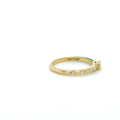 Green Enamel & Yellow Diamond stackable Ring 18K Yellow Gold