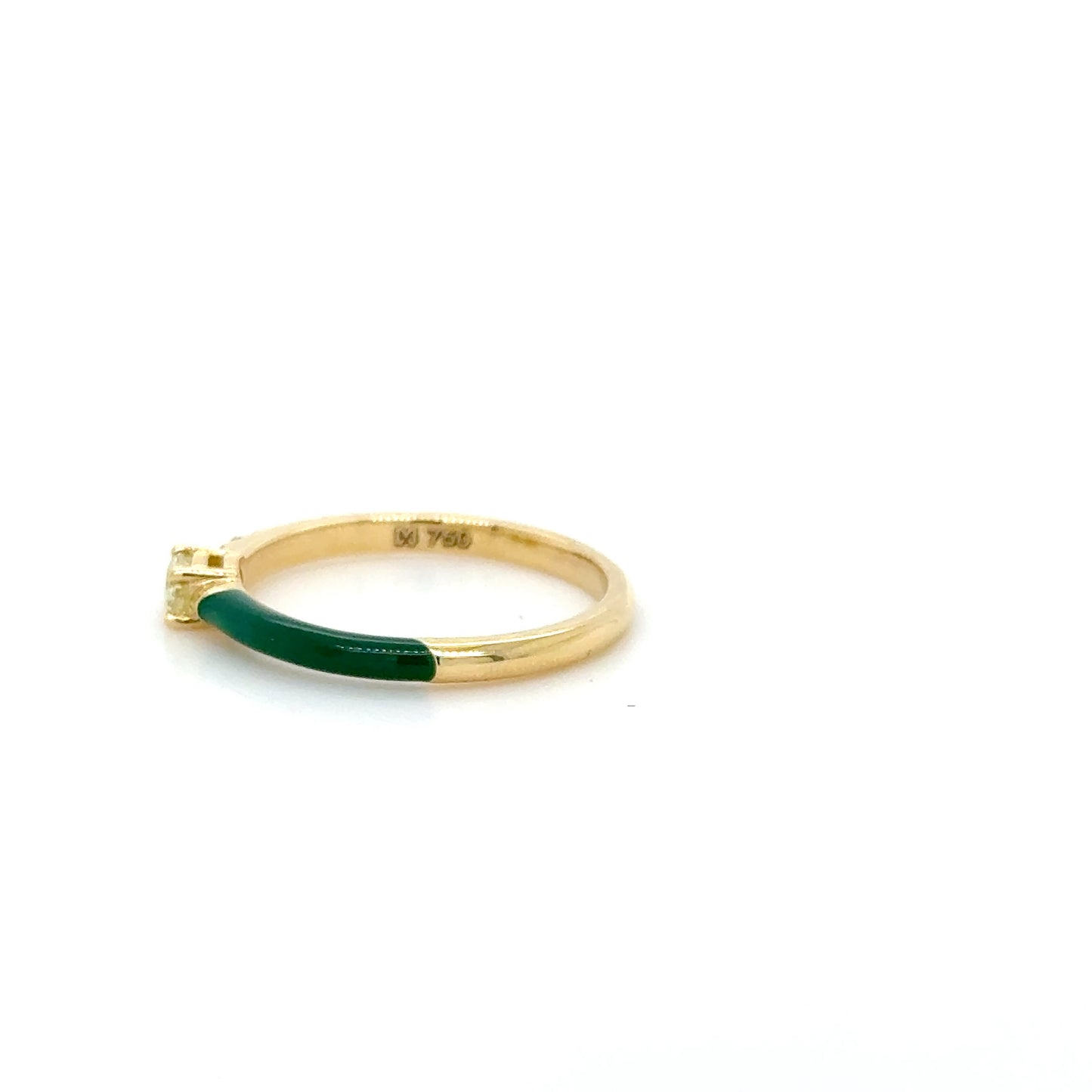 Green Enamel & Yellow Diamond stackable Ring 18K Yellow Gold