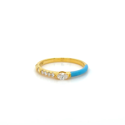 Blue Enamel & Diamond Stackable Ring 18K Yellow Gold
