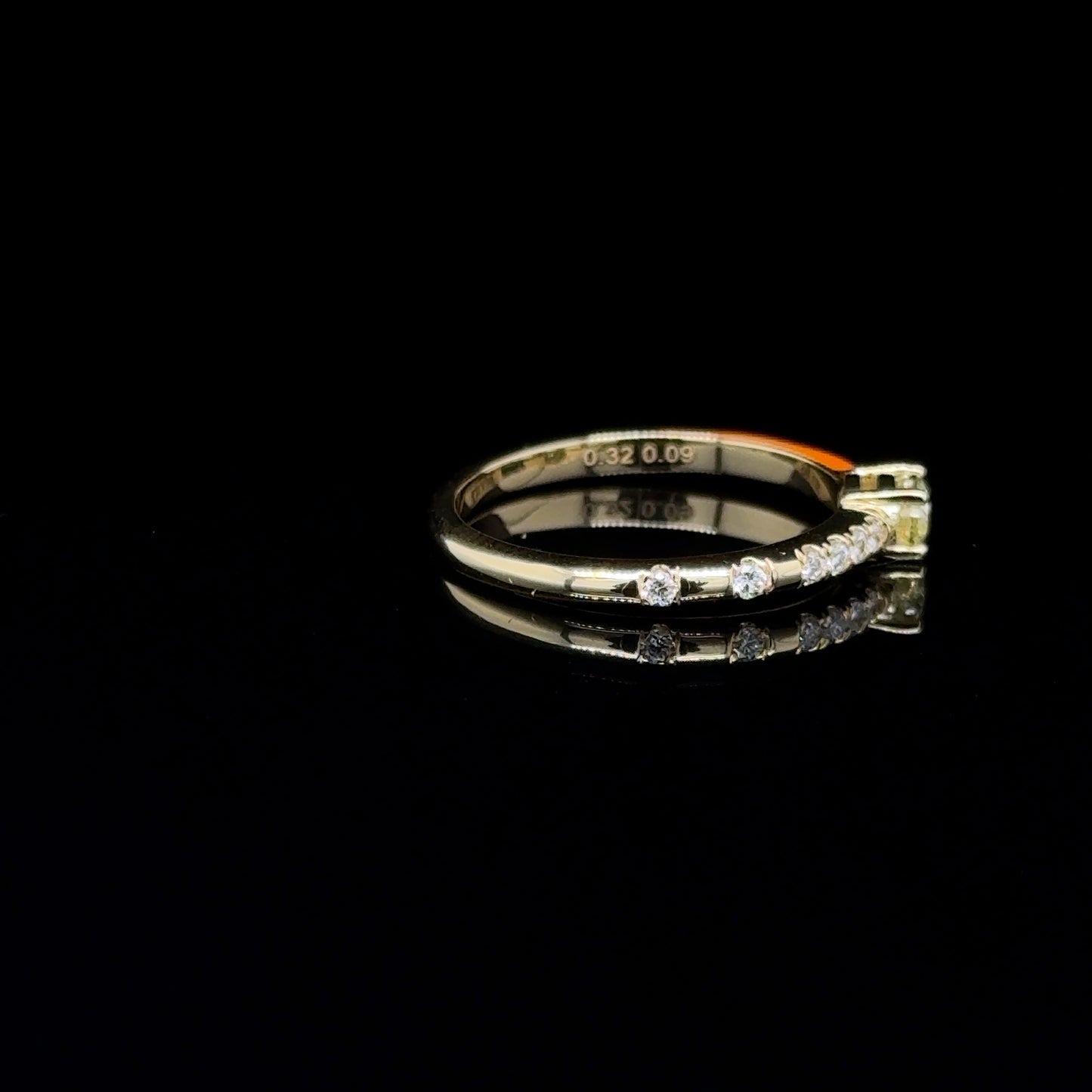 Orange Enamel & Yellow Diamond Stackable Ring in 18K Yellow Gold