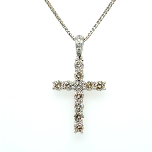 3 Carat Diamond Cross Pendant 18K White Gold