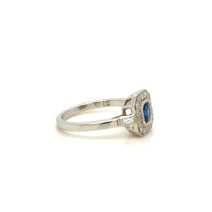 Art Deco Inspired Sapphire & Diamond Cluster Ring in 18K White Gold