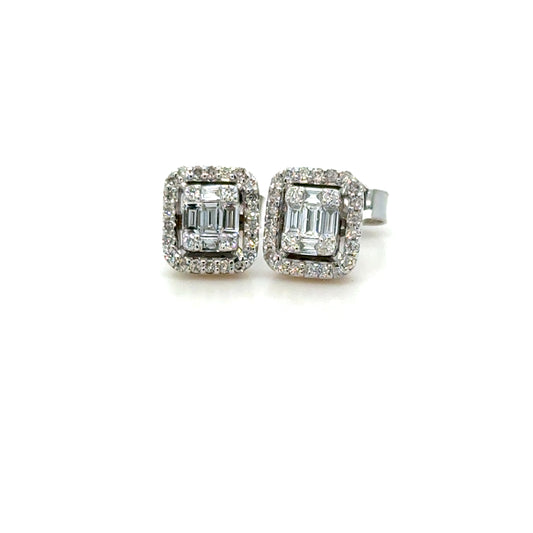 Baguette Diamond Stud Earrings 18K White Gold